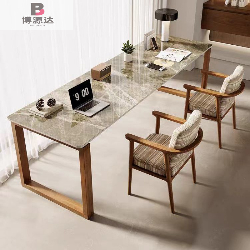 家用卧室双人书桌实木岩板电脑桌学习桌儿童转角简易飘窗大长书桌