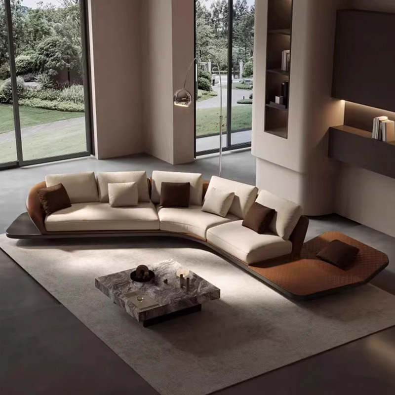 Ferrari Sofa Genuine Leather Top Layer Cowhide Italian-Style Large Flat High-End Villa Italian Curved Sofa
