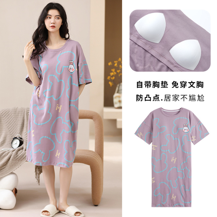 Verano mangas cortas cojín de pecho pijama mujer nueva ropa de aire acondicionado vestimenta delgada ropa de verano para el hogar mujer