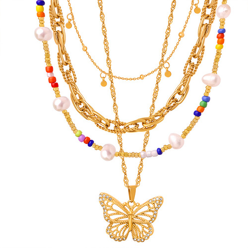 French-inspired Ins cool and minimalist geometric shape chain jewelry set, versatile and easy-to-match titanium steel gold-plated women's accessories set