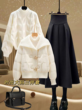 大翻领棉服外套女冬季大码胖毛衣半身裙减龄时尚套装女