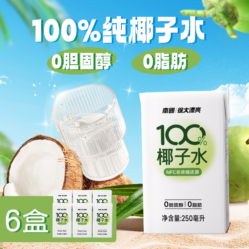 海南特产南国椰子水250ml盒装椰子汁饮料椰浆水生椰拿铁冲调配料