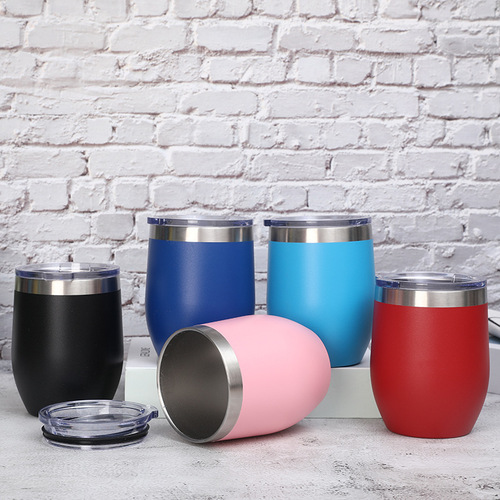 Amazon 304 stainless steel 12oz egg cup U-shaped large belly cup with straw eggshell cup red wine glass wholesale