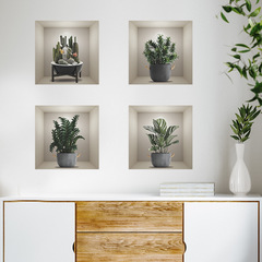 Vanshi FX-F550 Fresh Green Plant Pot Plant Bedroom Living Room Home Decor Background Wall Sticker Wholesale