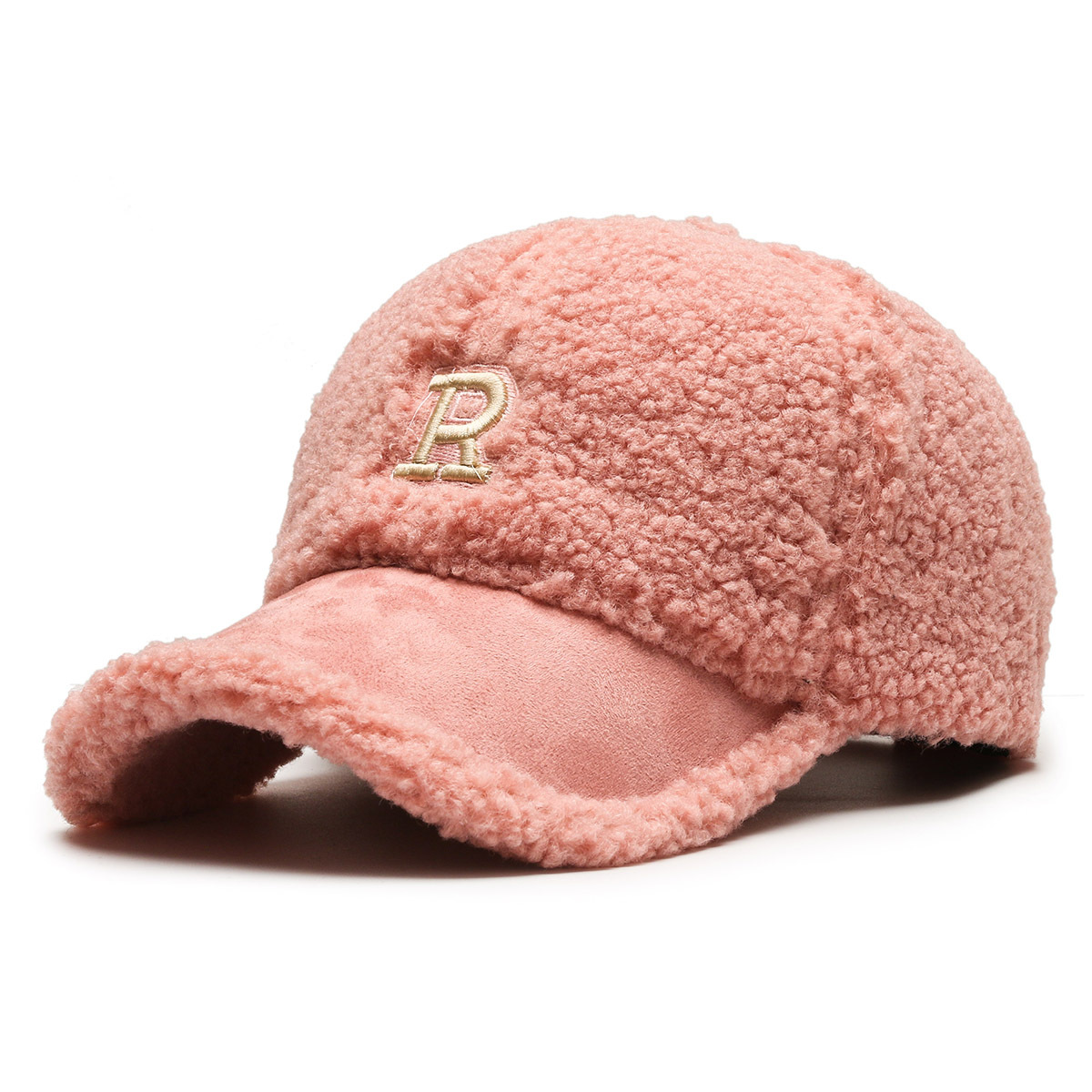 Sombrero de lana de cordero en línea celebridad letra R terciopelo de peluche gorra de béisbol caliente moda todo partido cara de aspecto pequeña gorra de pico