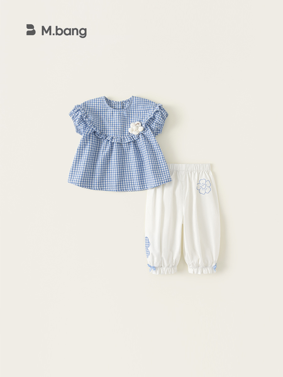 Yoobao ropa infantil niñas set de verano bebé camisa de muñeca de manga corta a cuadros pantalones casuales de dos piezas set de ropa de verano infantil