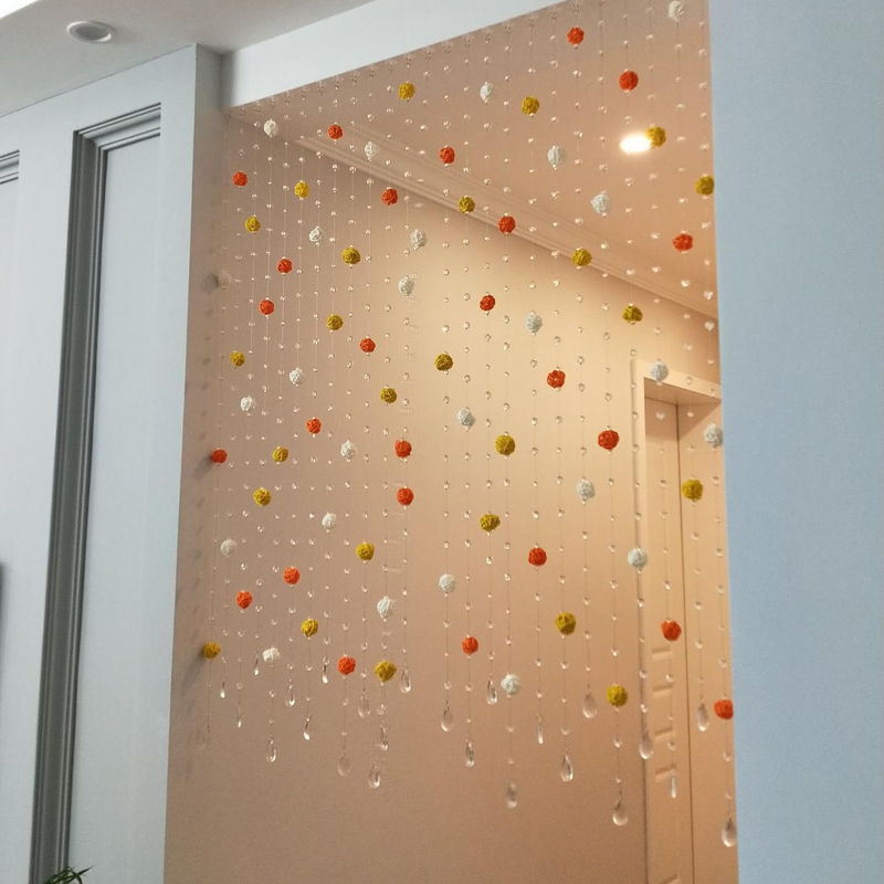 Scandinavian Crystal Bead Curtain Takraw Ball Living Room Partition Entrance Aisle Decorative Curtain Bedroom Door Curtain Feng Shui Hanging Curtain Without Punching