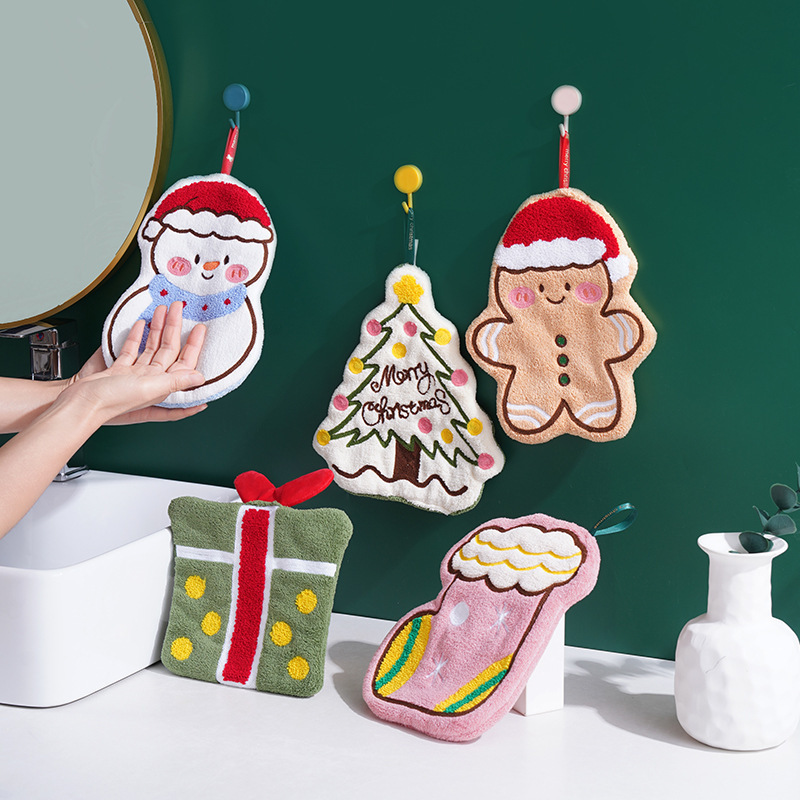 2025 New Coral Velvet Hand Towel Christmas Series Household Hand Towel Can Be Hung Kitchen Bathroom Hand Towel