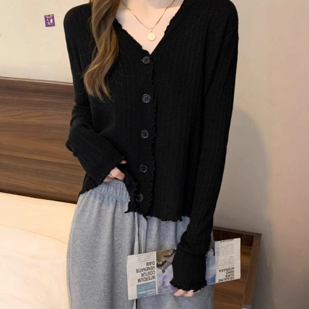 Spring long-sleeve, knitted body-friendly cardigan, plus size, fitted