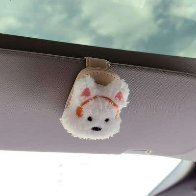 Card Holder for Women, Car Glasses Clip/Bill Clip - headphones-scruffy-dog-beige-glasses-clip