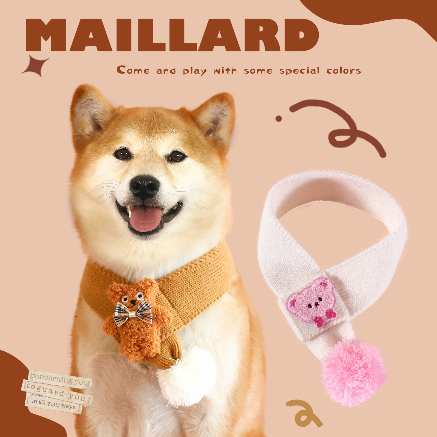 Домашнее животное мультяшный шарф шерстяной вязаный Майяр розовый вышитый медведь Корги Шиба ину Средний Теплый шарф для собак