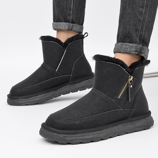 CE Winter New Arrival Sheep One Men's Side Zipper Waterproof Snow Boots fleece-lined Thickened Warm Northeast Cotton Shoes