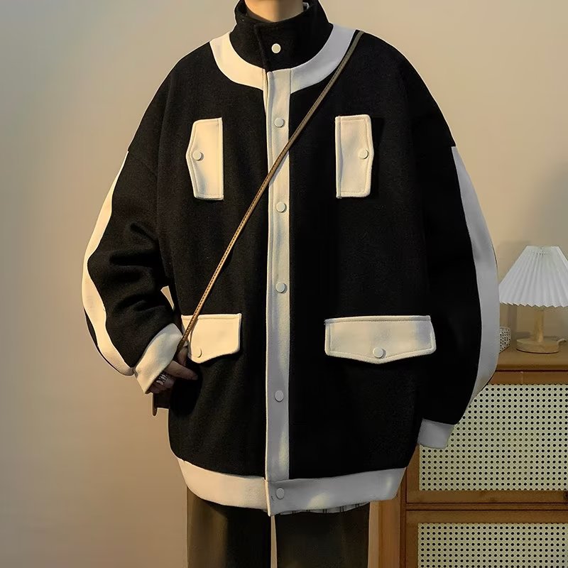 Marca de moda juvenil otoño e invierno nueva chaqueta hombre holgado gran bolsillo tendencia calle frita hermosa chaqueta de cuello alto de todo fósforo