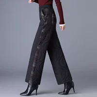 Зимние брюки с подкладкой из пуха на высокой талии, стёганные oversized тёплые брюки, чёрный, размеры M–3XL