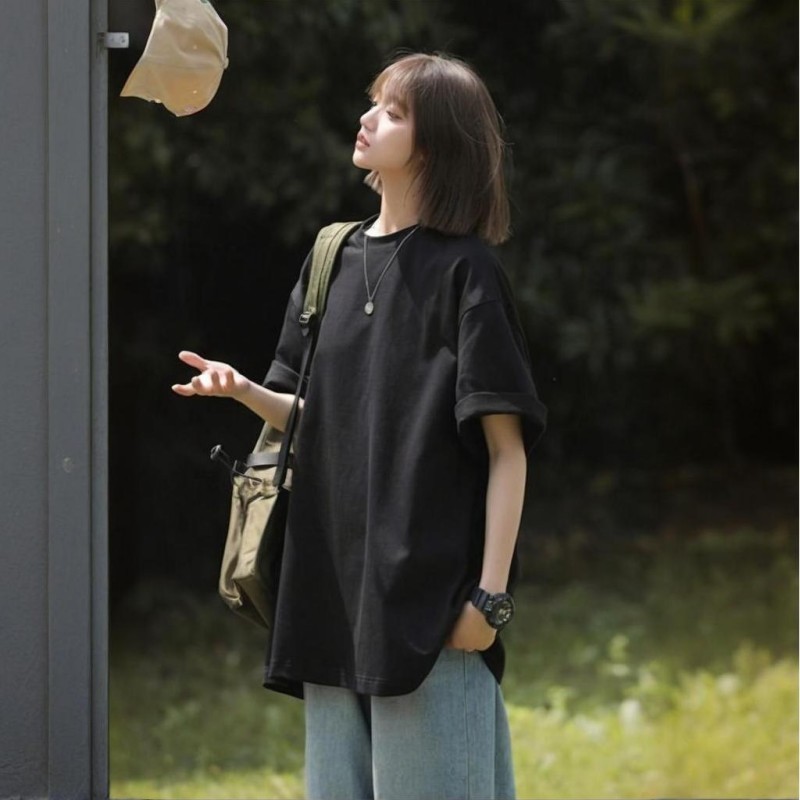 夏の太った女性のための純綿半袖Tシャツ、大きいサイズ、スリムな香港スタイルのシックなトップス、レトロな5点半袖Tシャツ|undefined