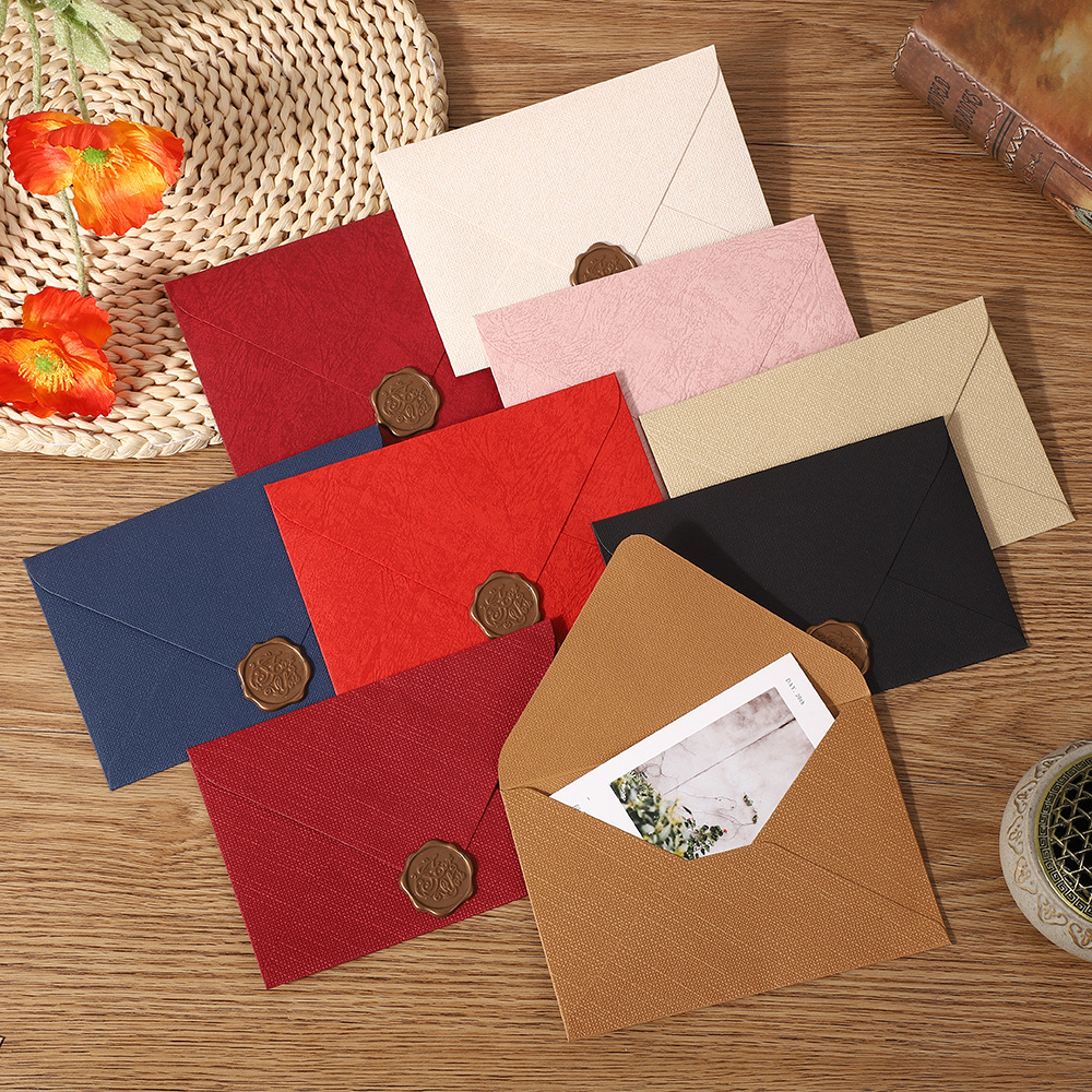麻布纹信封欧式牛皮特种纸信封信纸套装复古风情书明信片火漆信封