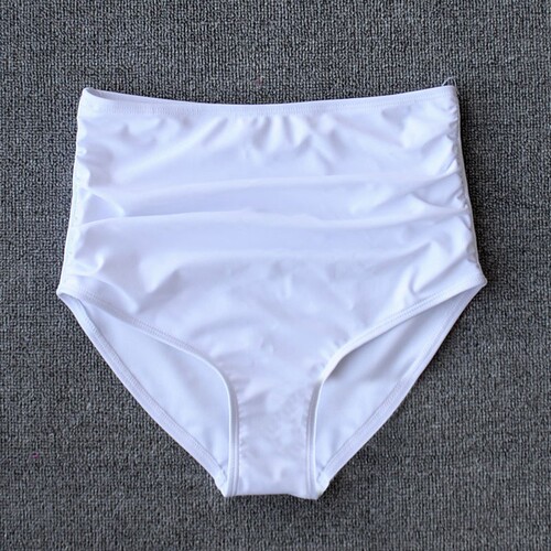 Women's High-Waist Triangular Swim Shorts Cover Stomach Slimming Solid Black Bikini Bottom
