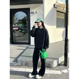 跨境秋季Al经典立体字母毛圈圆领卫衣卫裤套装休闲宽松百搭上衣女