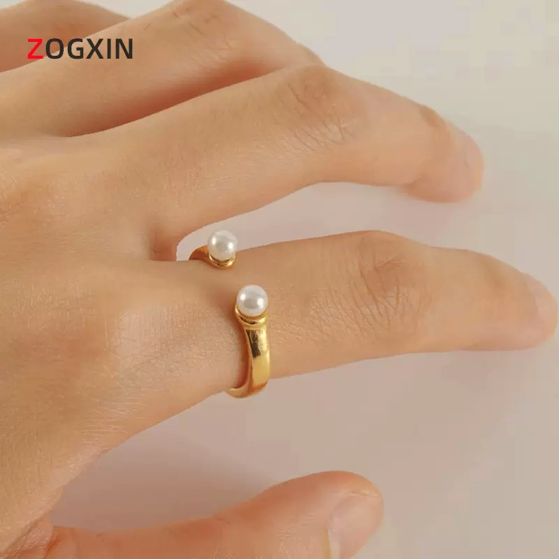 欧美风网红时尚18k不锈钢珍珠戒指女钛钢个性高级感女式开口指环
