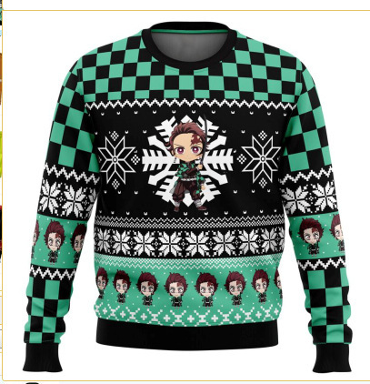 Linda asta asta Santa Claus estampado 3D hombre casual todo fósforo hombro recto manga larga suéter suelto cuello redondo suéter