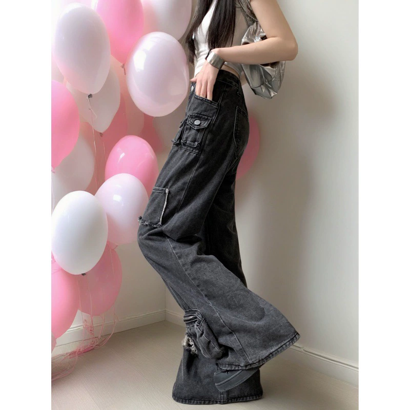 На самом деле, большие размеры моют дырки, карманы, джинсы, женские высокие улицы, свободные тонкие, микро-рога, падающие брюки