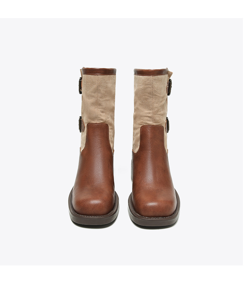 Vintage high-heeled booties Women's boots New fall/winter belt buckle mid-calf single boot chunky heel boots_voghion.com