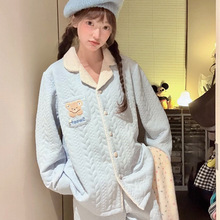 新款睡衣女秋冬季款空气棉夹层加厚保暖长袖休闲卡通少女家居服