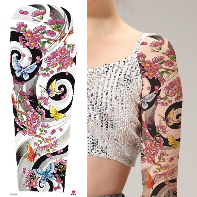 New Style Flower Arm Body Art Waterproof Large Temporary Tattoo Sticker Full Arm Half Arm Tiger Lion Animal Tattoo Sticker