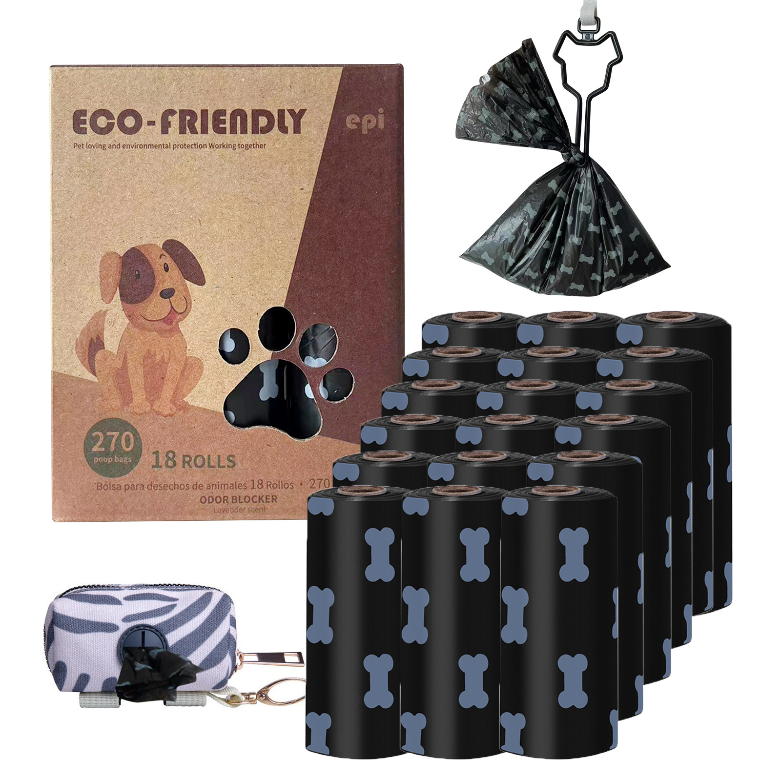 Transfronterizo spot 1.5 seda negra bolsa de basura para mascotas bolsa de heces para perros y gatos degradable bolsa de plástico caja de bolsa de heces