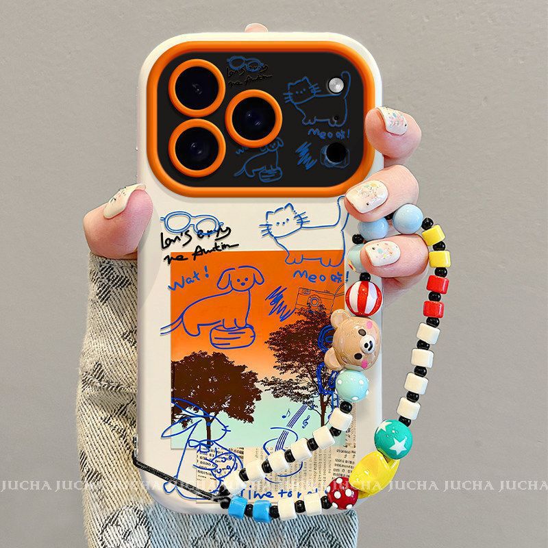 Sunset Puppy Cat Apple 17 Pro Max Phone Case with a Luxurious Design, iPhone 16 Shockproof, 15 with Lanyard