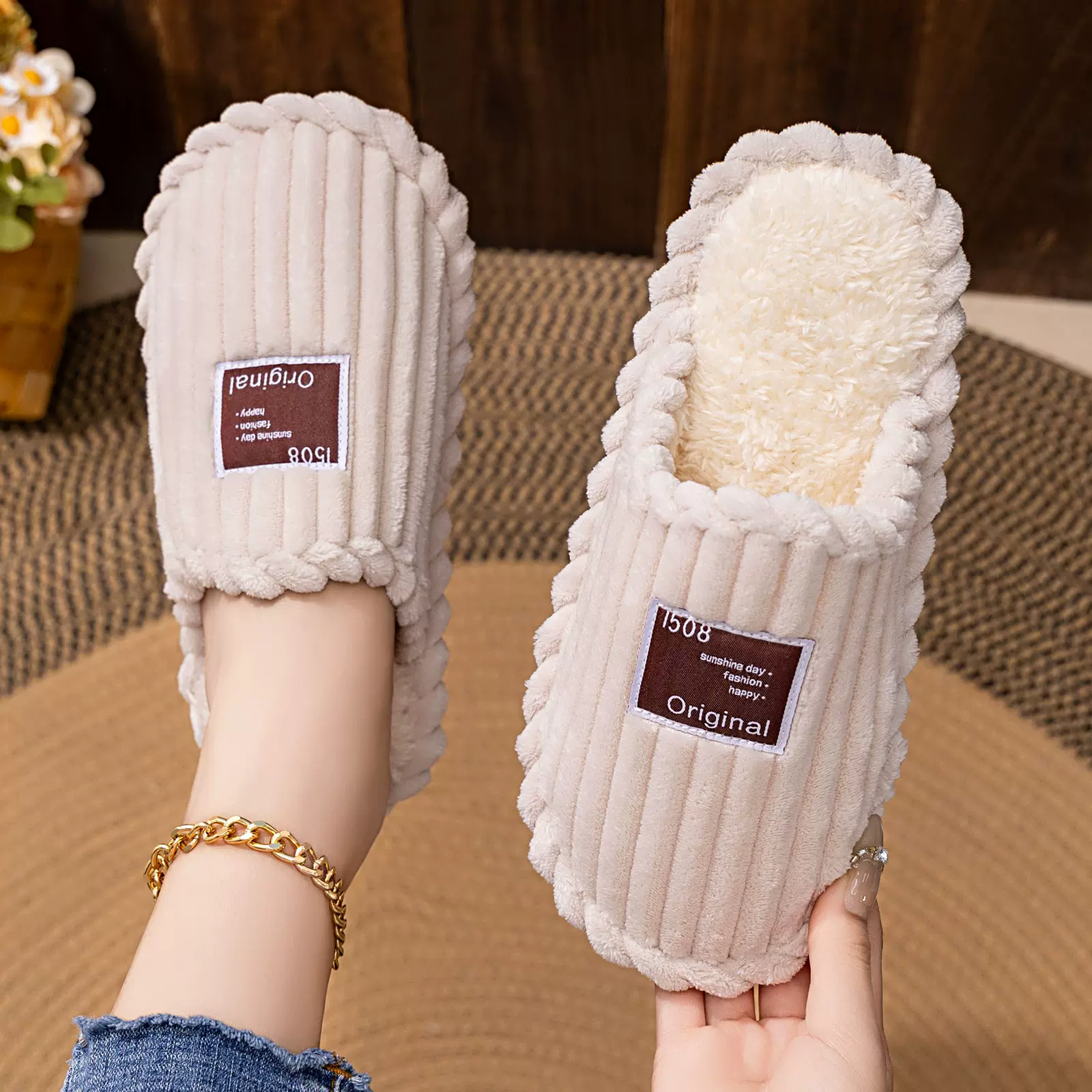 女鞋秋冬棉鞋居家冬季鞋加厚棉拖鞋跨境大码TEMU短靴一脚蹬加绒鞋