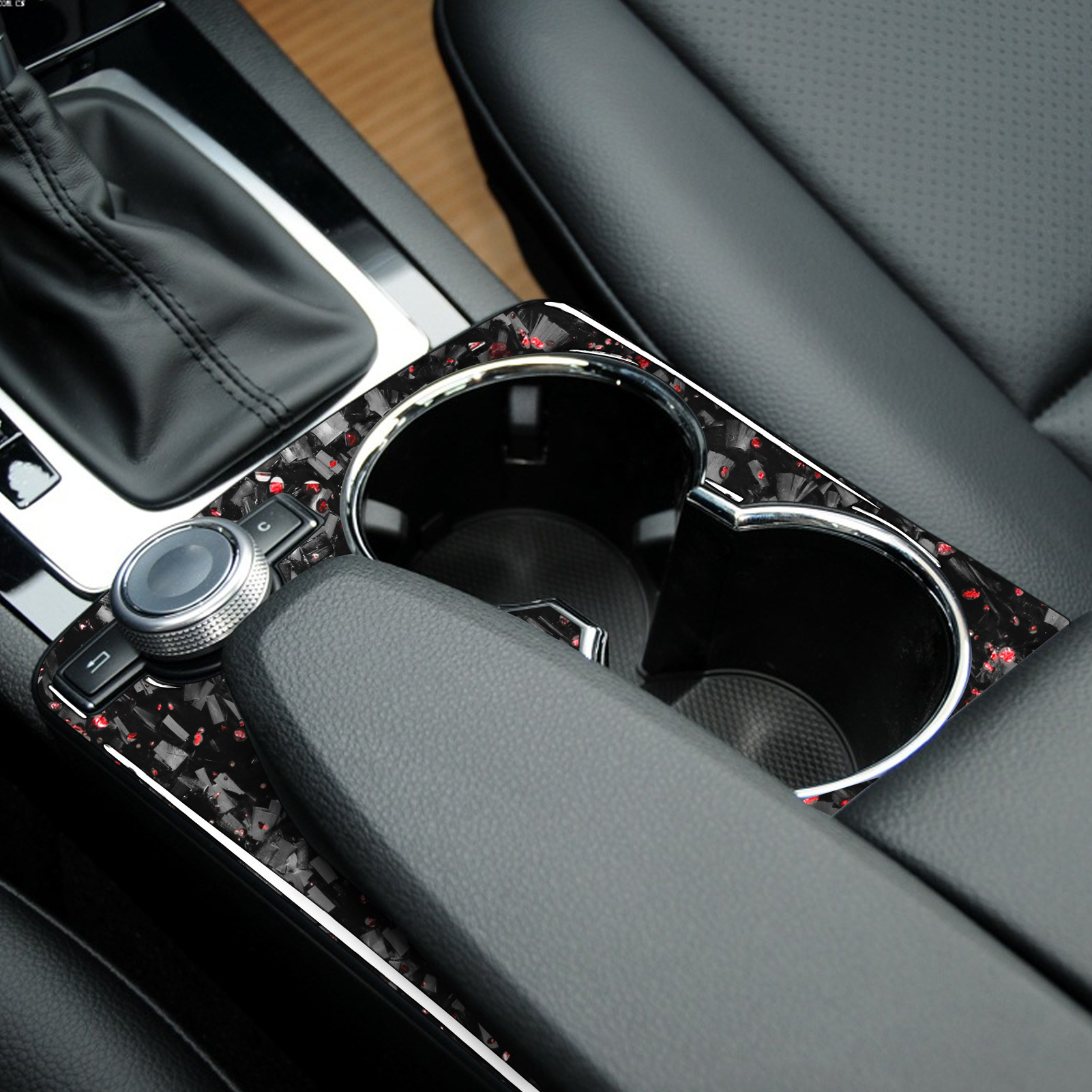 Suitable for Mercedes-Benz 07-14 C-Class E-Class W204 Forged Pattern Red Interior Modification Central Control Water Cup Frame Decorative Sticker