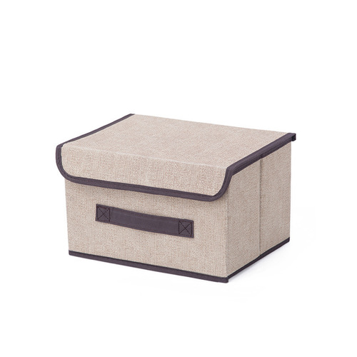 Non-woven Fabric Imitation Hemp Foldable Storage Box, Portable Organizer with Lid, Dustproof Storage Container