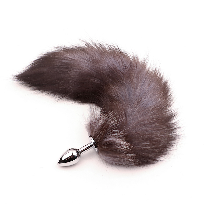 Fox Tail Metal Anal Plug with Plush Cross Fox Tail, Blue Cosplay Design — detail image 14