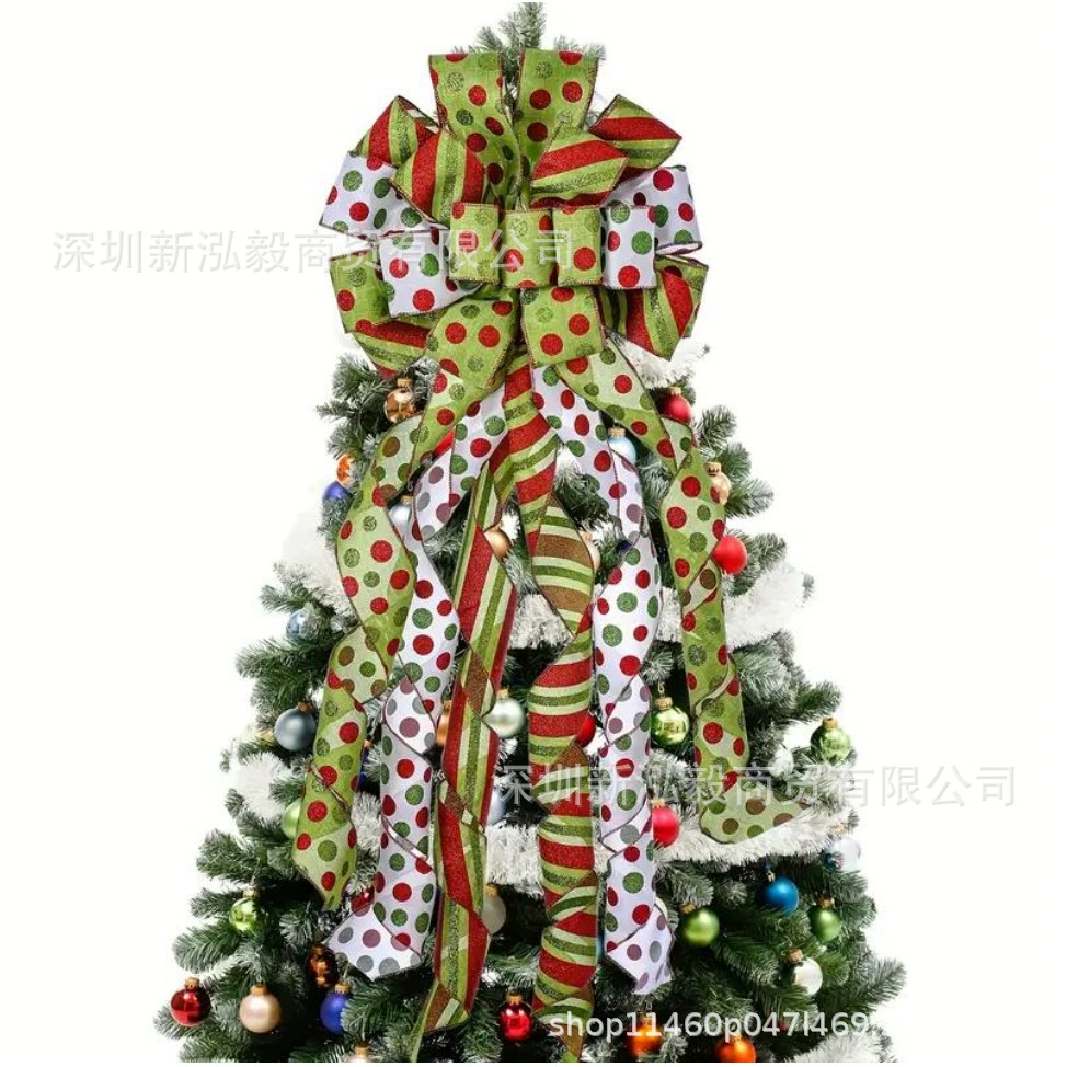 Рождественская елка лук красный зеленый белый полька в горошек большой орнамент подарок лук рождественские украшения