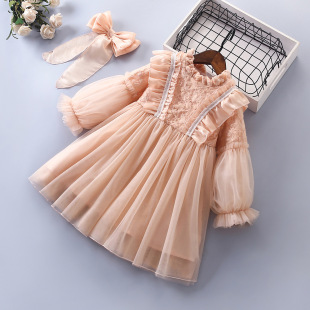 Spring and Autumn New Children's Mesh Skirt Princess Skirt Girls Korean Style Middle and Big Children's Children's Wear Western Style Children's dress Headwear