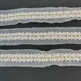 网纱钉珠花边欧根纱珍珠饰边 diy链条 服装发饰婚纱鞋帽辅料 批发