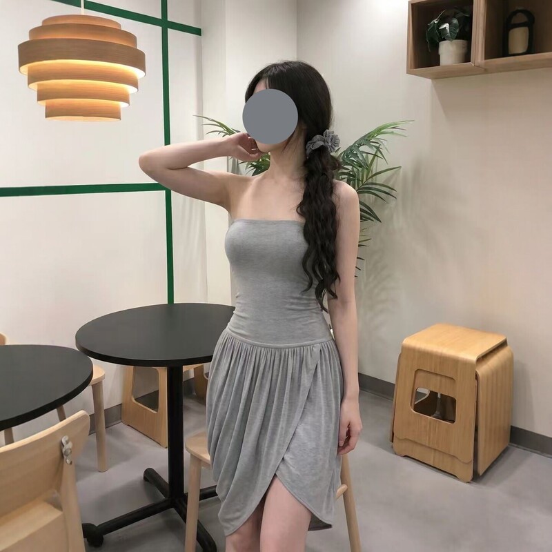 2026 Summer New Style Niche Tulip Tube Top Dress with Three Ways to Wear It, Floral Gray/Black