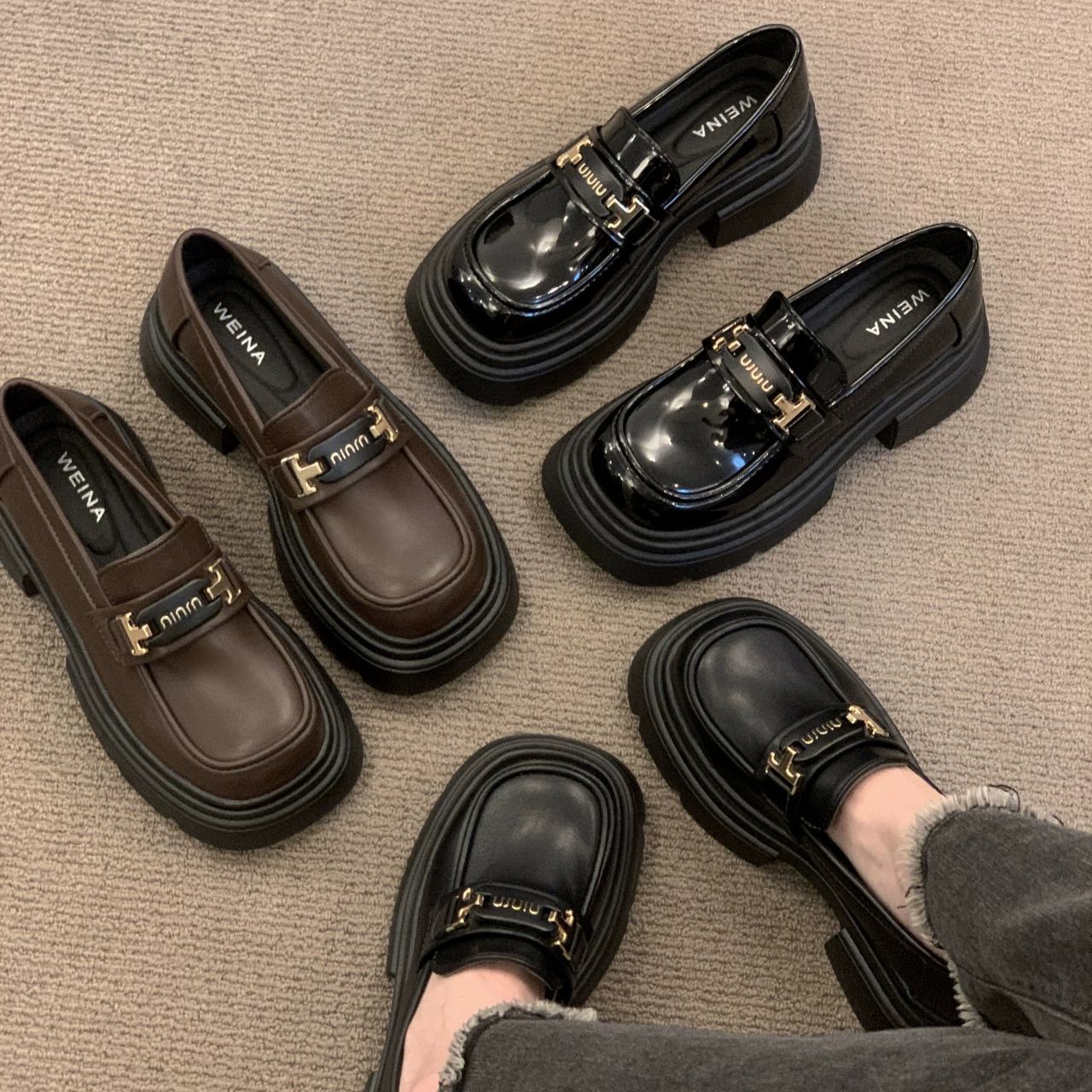 Туфли Lefu Женская осень-зима Ретро Яркая кожа Мэри Чжэнь педаль французского стиля Хепберн стиль черные кожаные туфли