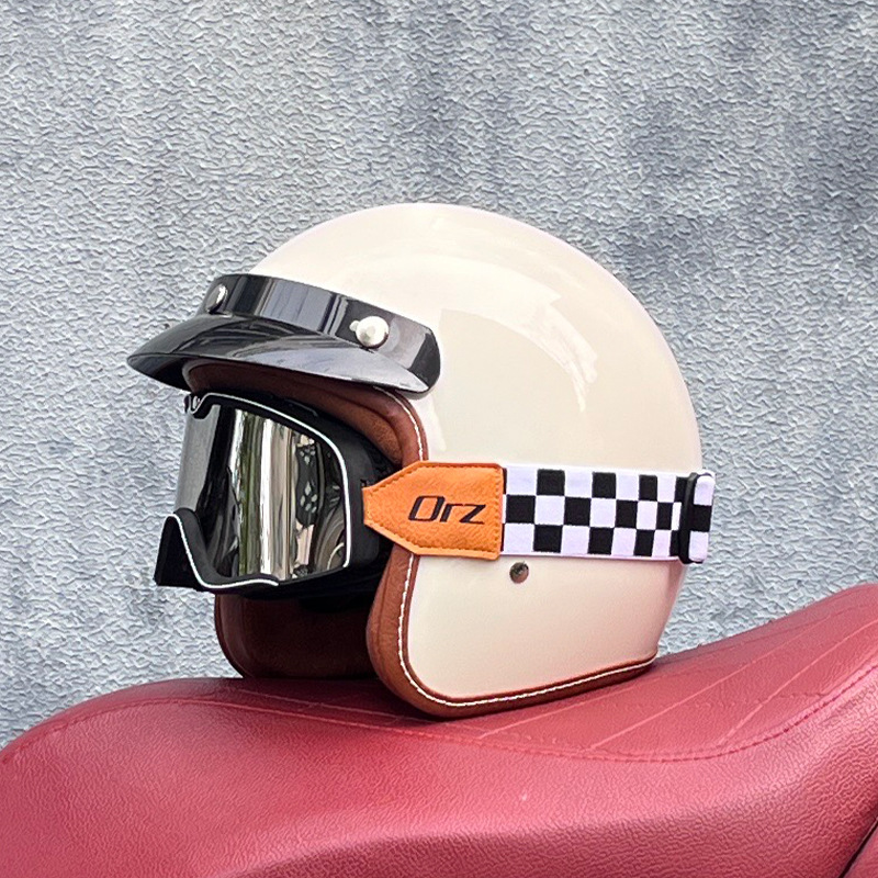 ORZ casco retro para hombres y mujeres certificado 3C motocicleta eléctrica 3/4 casco medio casco cuatro estaciones personalidad universal pareja
