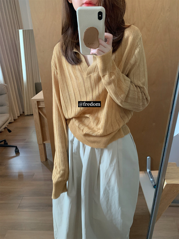 老钱风秋季穿搭翻领针织衫女早秋韩系流行高级感chic别致V领上衣|undefined