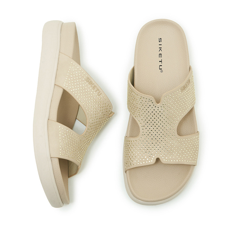 Dép sandal nữ xỏ ngón đế bệt đính đá lấp lánh phong cách Hàn Quốc — màu đen, màu hồng, màu mơ chi tiết 30