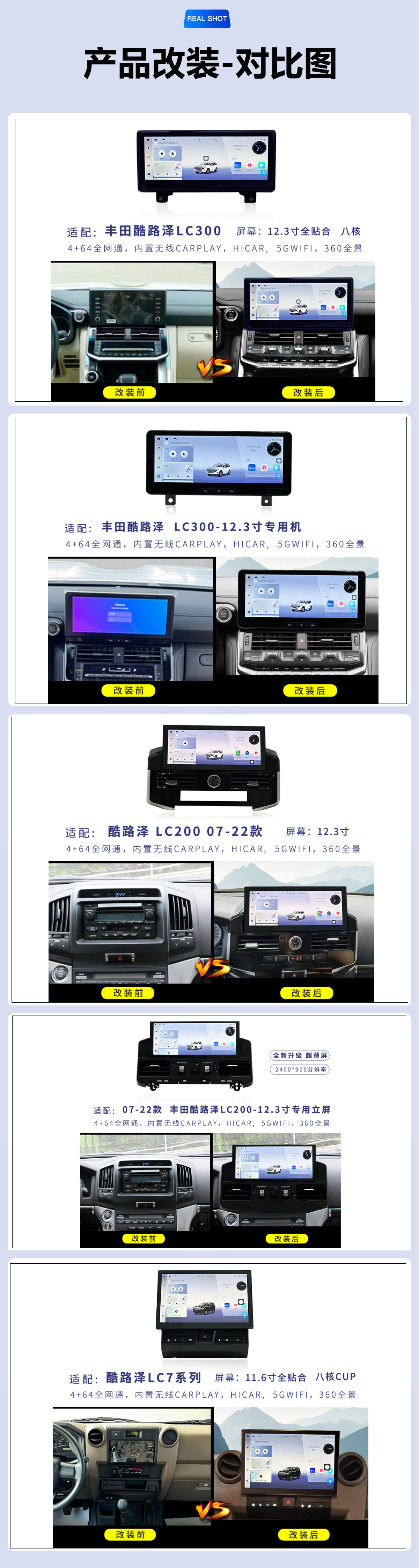 Toyota Land Cruiser Lc300/Lc200/Lc7 Central Control Display Large Screen 360 Panoramic Navigation All-In-One Unit Modification