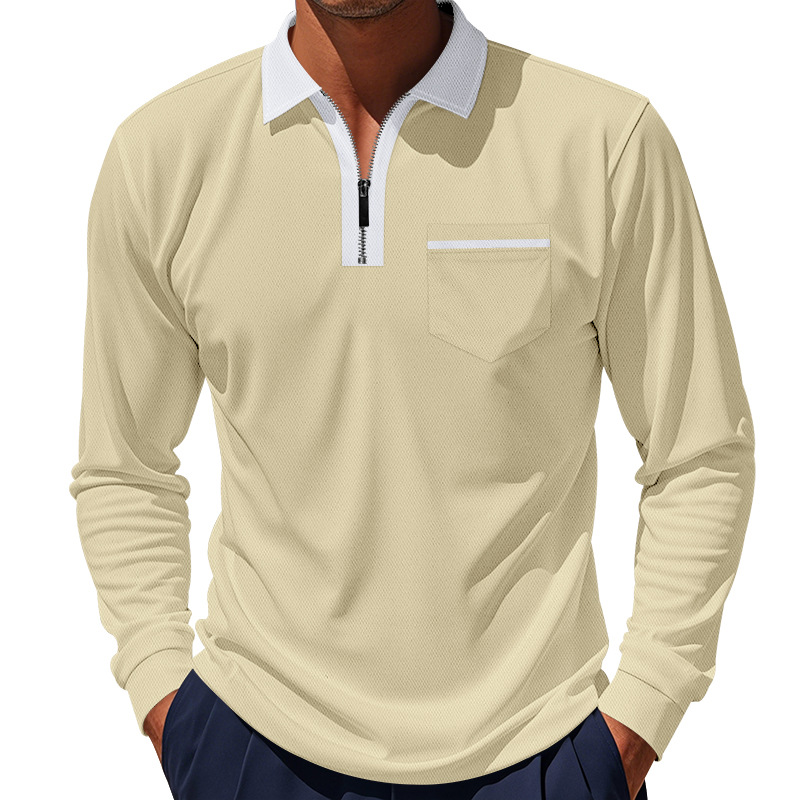 Camiseta Polo de Manga Larga para Hombre, Estilo Americano, Otoño-Invierno, Cuello con Media Cremallera, Ajustada, Camiseta Interior para Hombre
