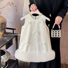 女童2025公主裙夏装洋气蝴蝶结网纱背心连衣裙蓬蓬裙白月光连衣裙