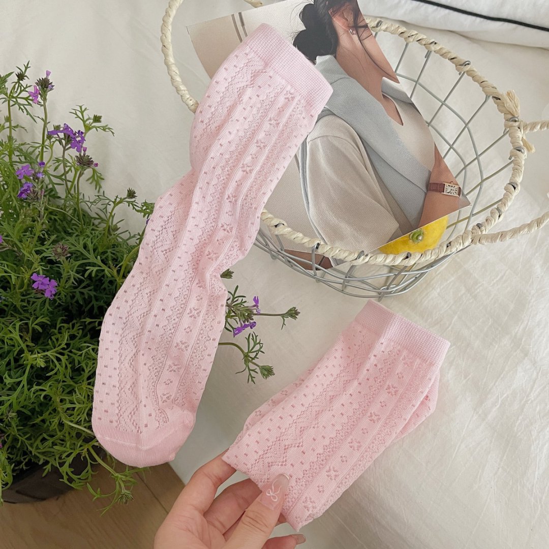 女性用ソックス夏超薄型ミッドカーフソックスインメッシュ通気性日本製甘い無地多用途パイルソックス