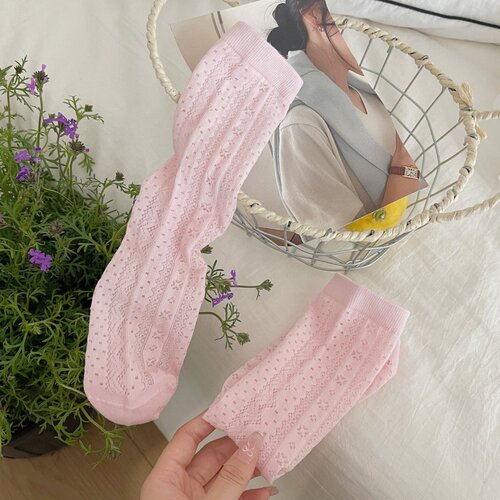 Thickened toe seamless summer socks, thin crew socks with ins mesh breathable Japanese sweet solid color versatile stack socks
