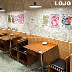 网红奶茶甜品糖水店海洋板卡座沙发韩式咖啡店主题餐厅桌椅组合