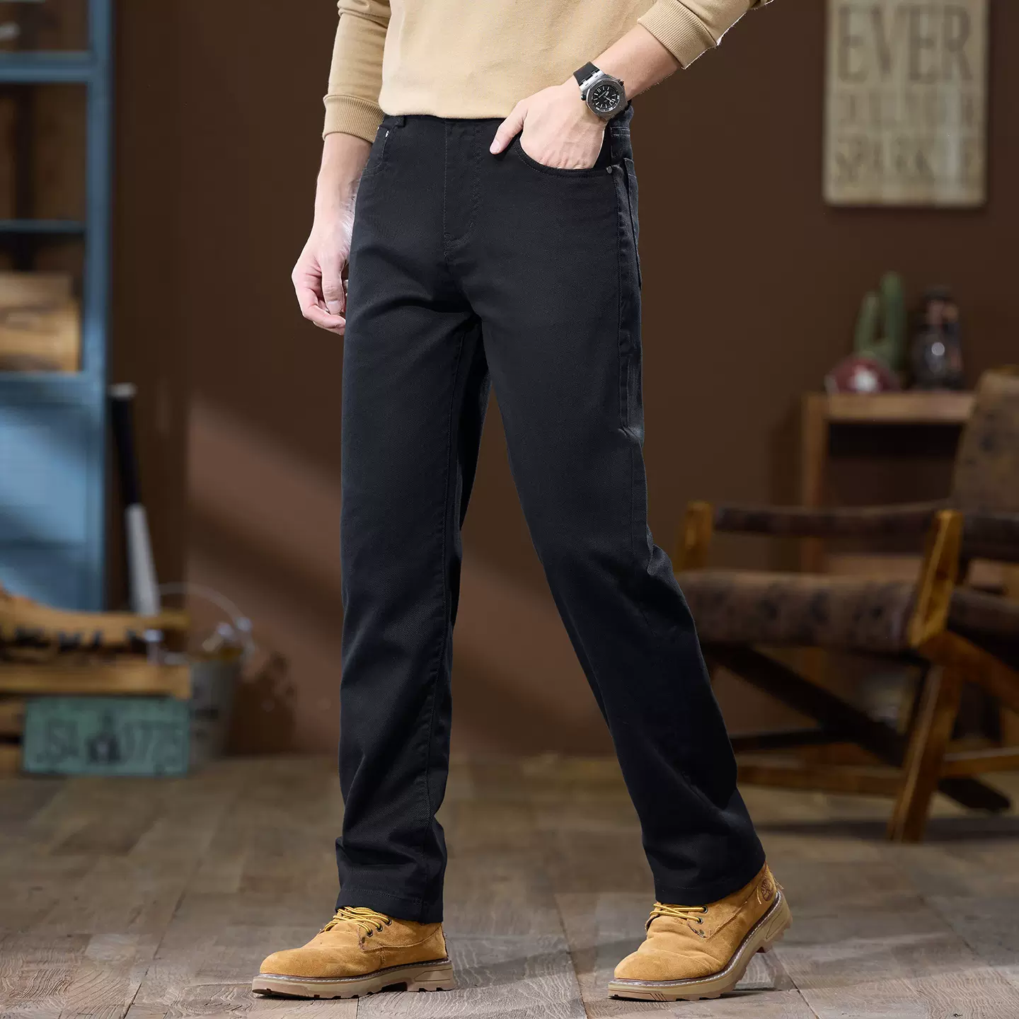 直筒休闲裤秋冬垂感裤子男秋季薄绒男士西裤宽松男生男裤长裤男款
