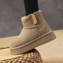 羊毛防水真皮雪地靴女内增高9cm高跟小码雪地棉鞋313233短靴新款